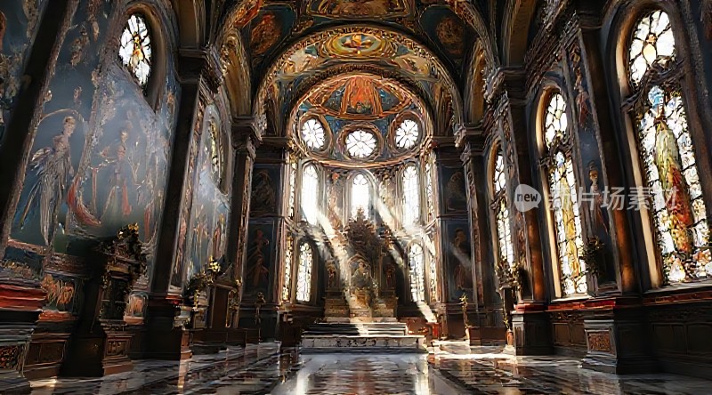 阳光下的宏伟教堂内部
