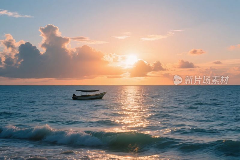 海上日出小船景象