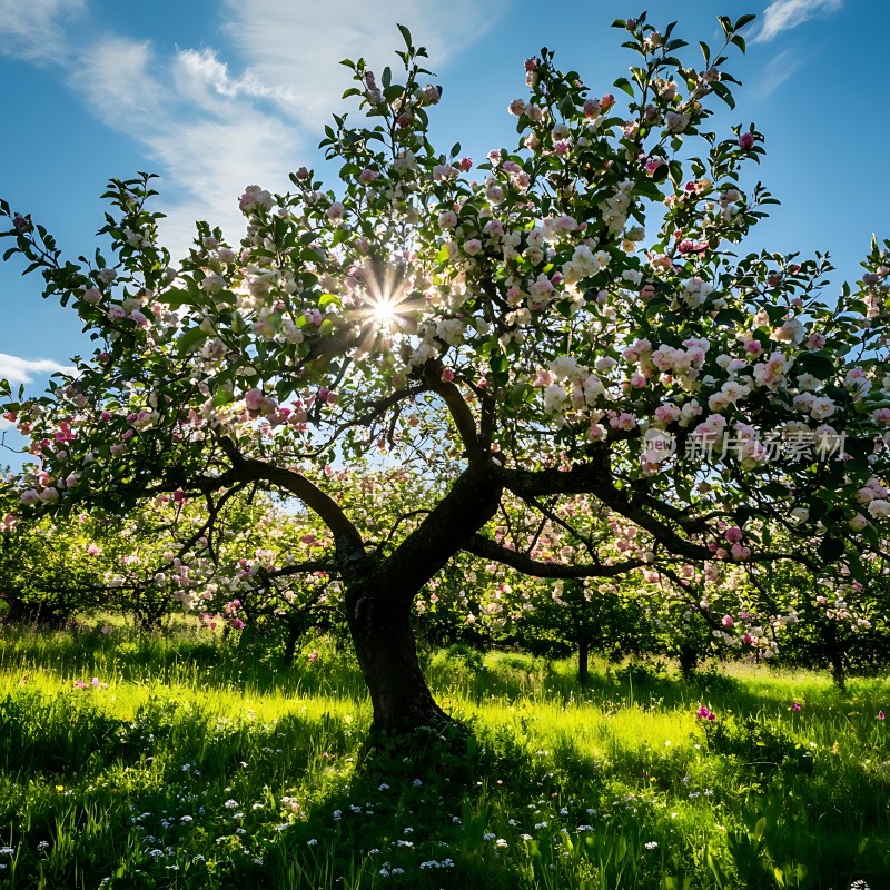 阳光下的苹果树