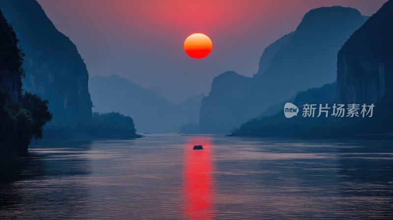 长江三峡日出夕阳山水河流山河红日