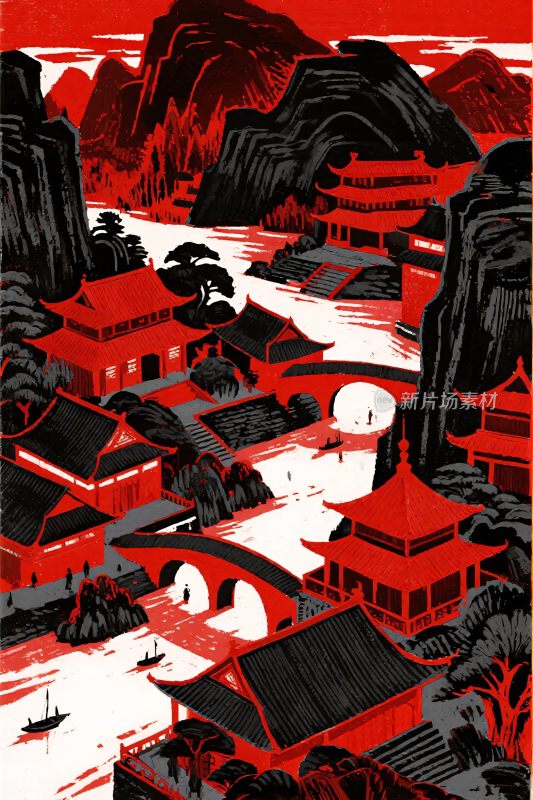 中式古风风景插画