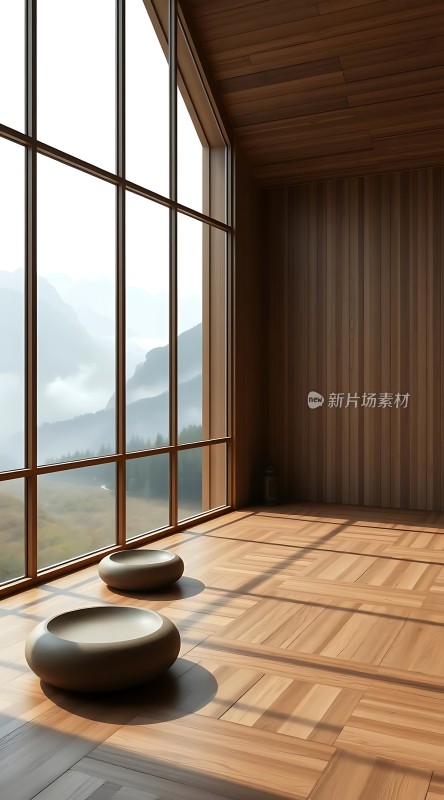 阳光下的宁静木屋