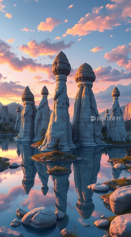 日落下的梦幻石林奇景