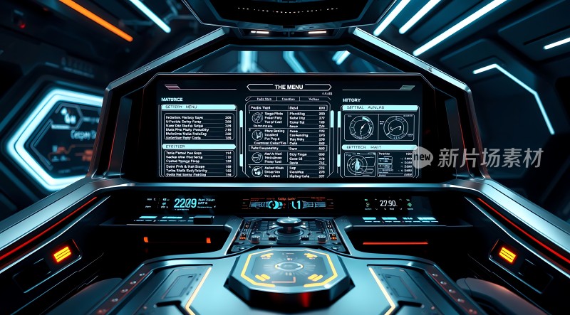 未来驾驶舱科技感十足的控制台界面
