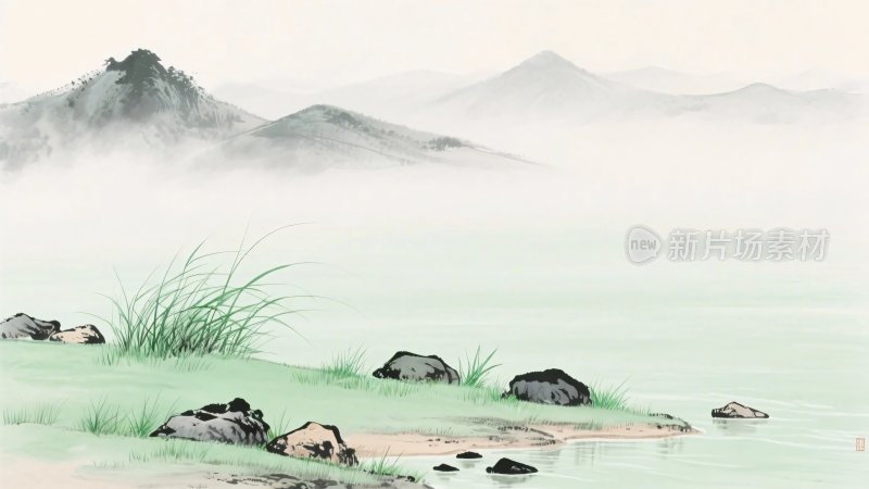 山水水墨风景插画