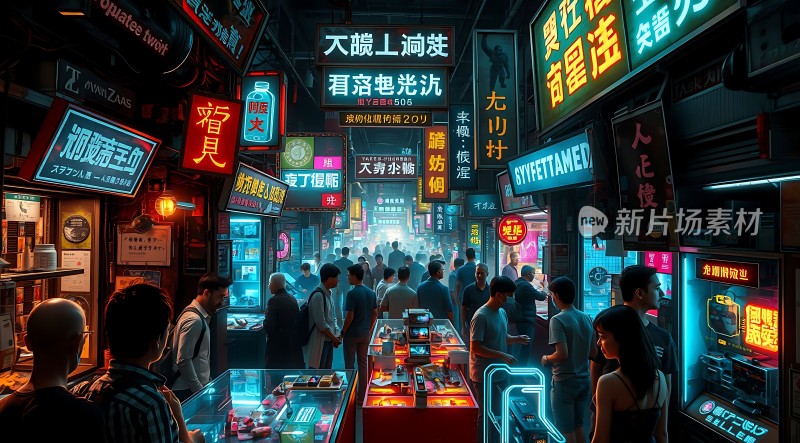 霓虹灯下的繁华夜市