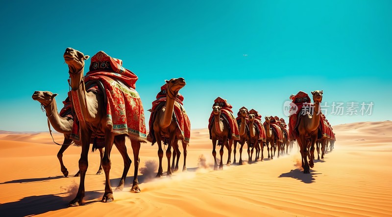 沙漠驼队行进
