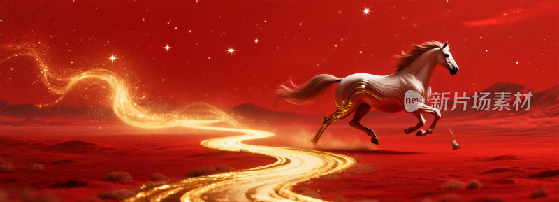 奔跑的骏马马年红色背景年会背景