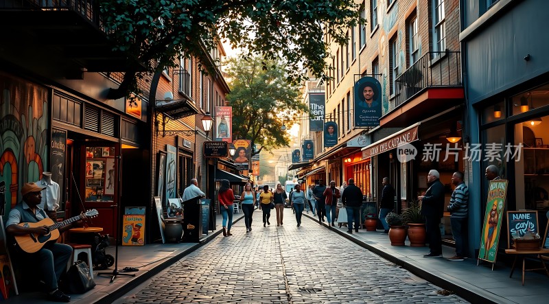 街头吉他手与悠闲人群