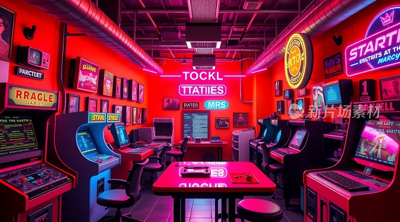 复古游戏厅霓虹灯下的经典回忆