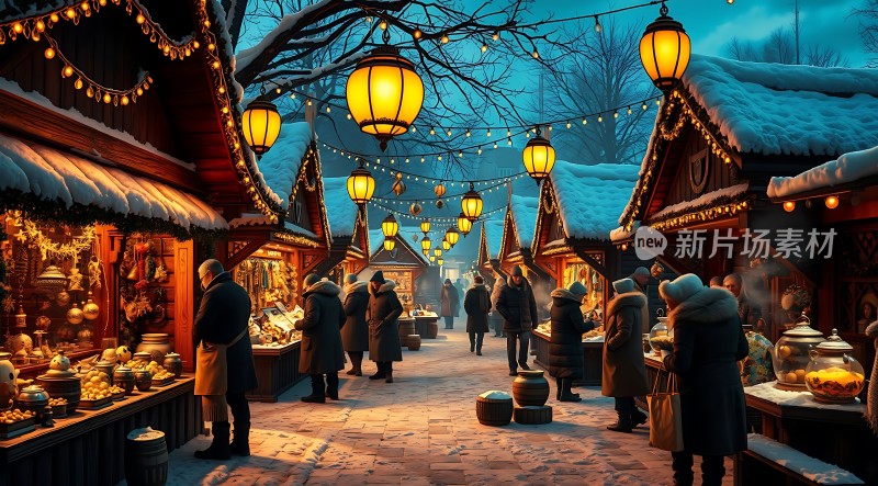 冬日集市夜市灯火通明