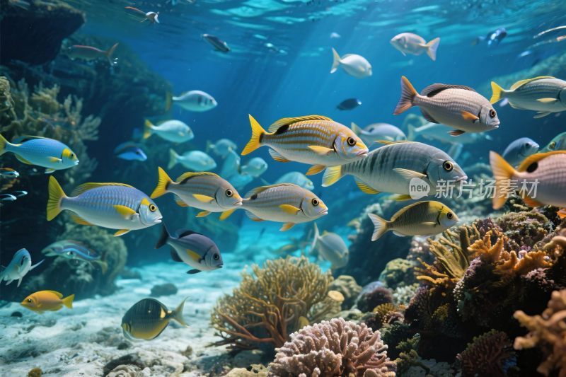 海洋鱼群珊瑚插画