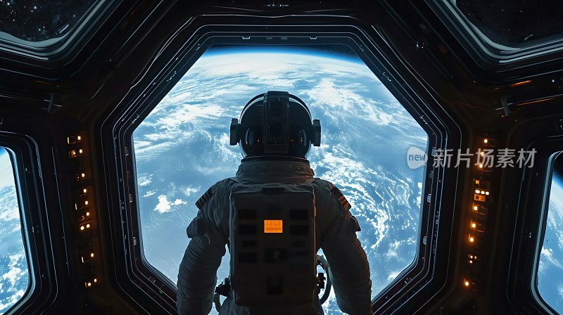 宇航员眺望地球探索宇宙奥秘
