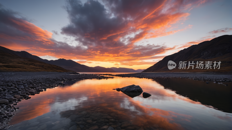 湖景背景是岩石和山脉风景图片