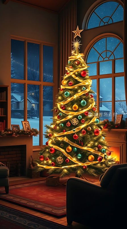 温馨圣诞树下的温暖家园