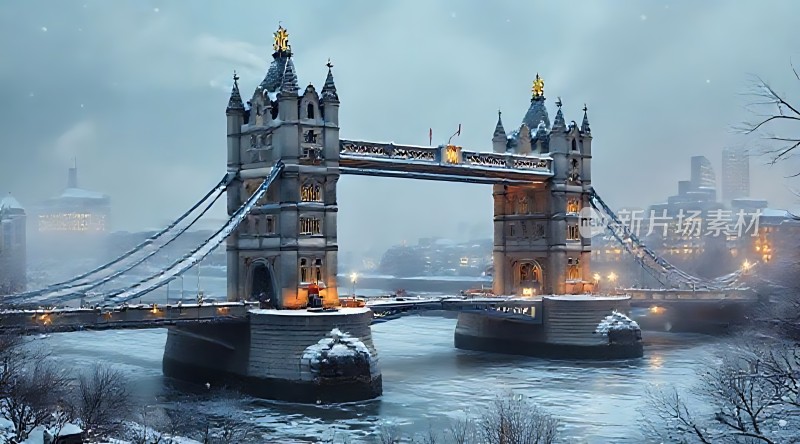 伦敦塔桥雪夜美景