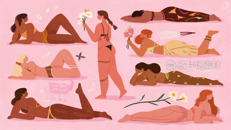 插画中人物多样姿态场景