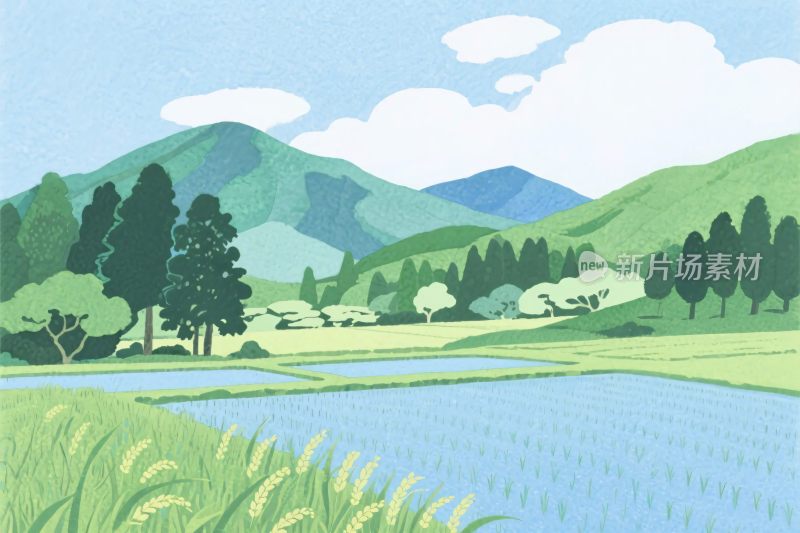 山水田园风景插画