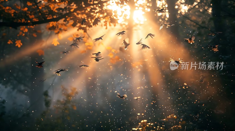 阳光下的鸟儿飞翔