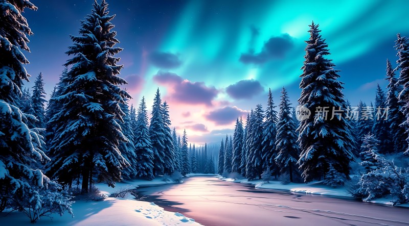极光下的雪林秘境
