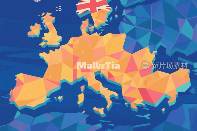 低多边形欧洲地图插画
