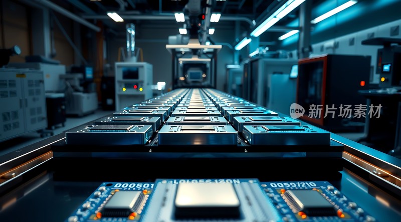 科技工厂生产线上整齐排列的电子元件