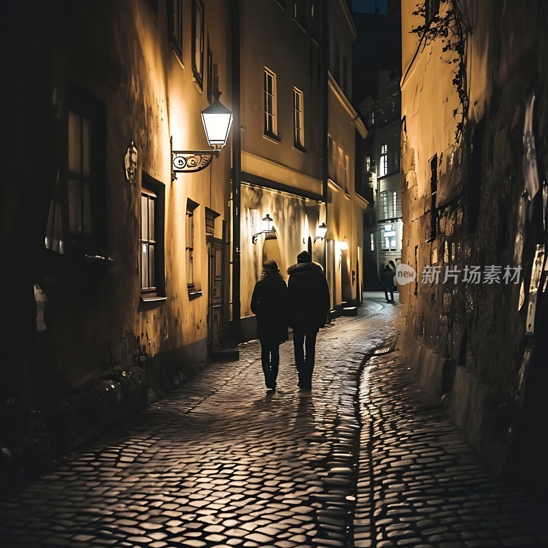 夜色下的温馨漫步