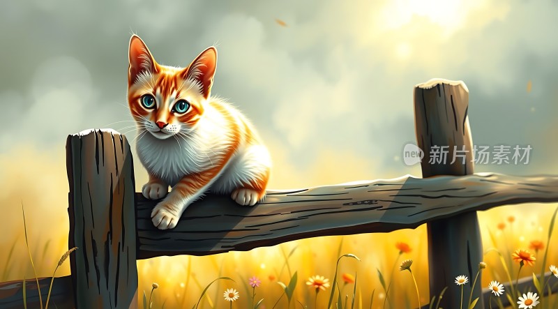 阳光下的橘猫与木栅栏