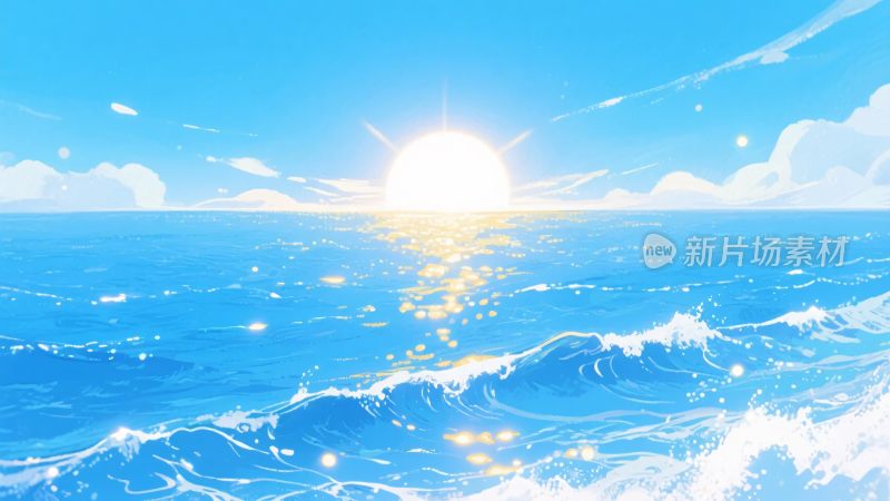 海上日出插画美景