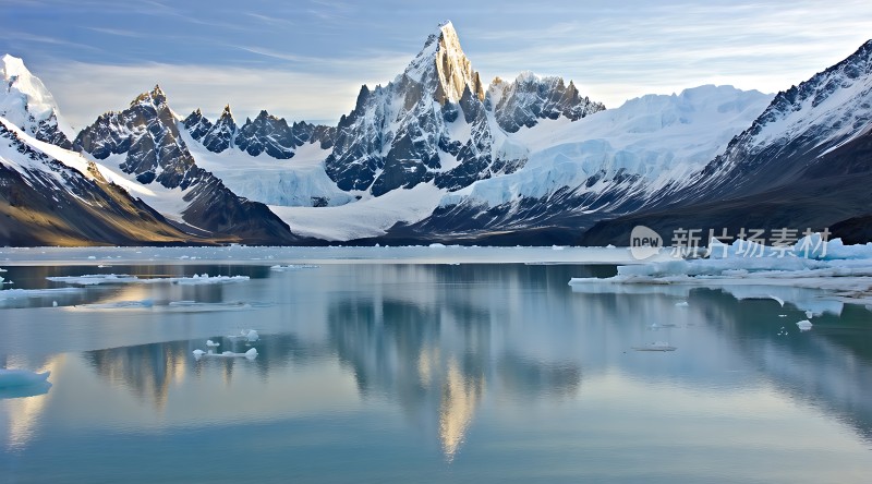 雪峰倒影映湖面冰封美景入眼帘