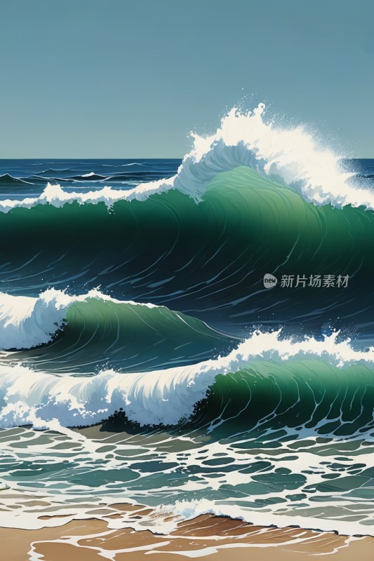 海浪涌入岸边的高清风景图片