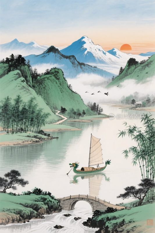 传统山水风景插画