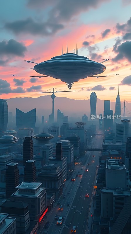 未来之城悬浮城市与飞碟