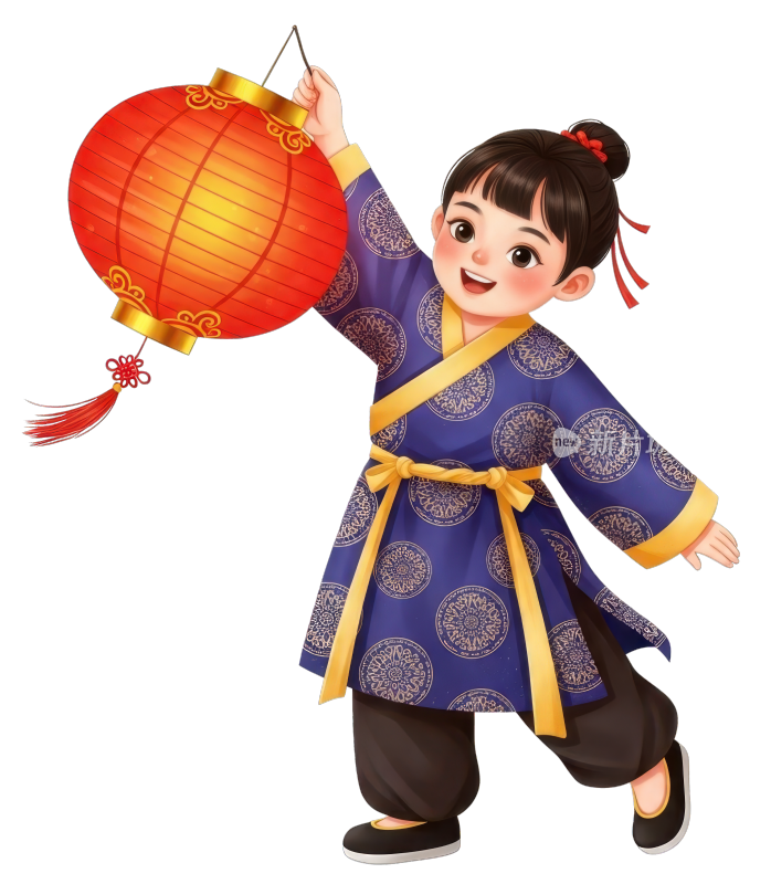 手持灯笼穿着传统服饰的儿童