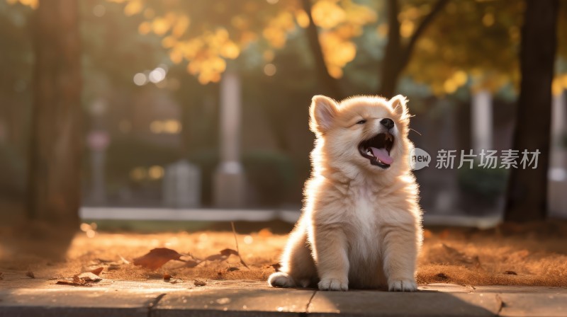 秋日暖阳下的萨摩耶幼犬小狗