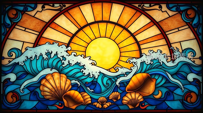 阳光下的海浪与贝壳