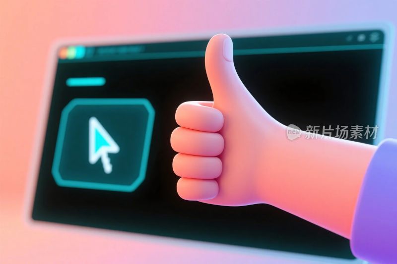 点赞手势与电脑界面插画