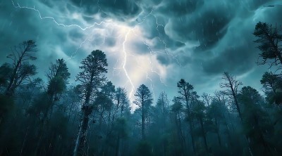 雷雨夜森林闪电