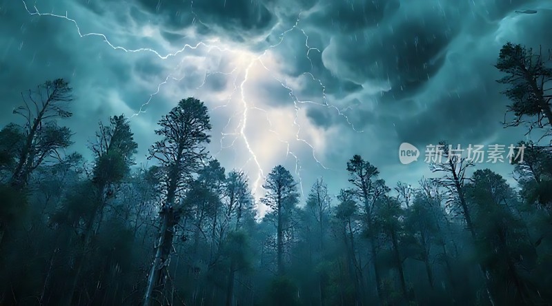雷雨夜森林闪电