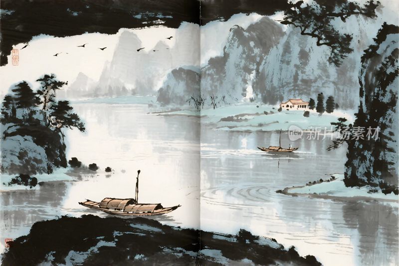 水墨山水风景插画