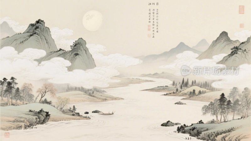 水墨山水国画卷