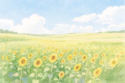 水彩向日葵田园风景 水彩向日葵田园风景