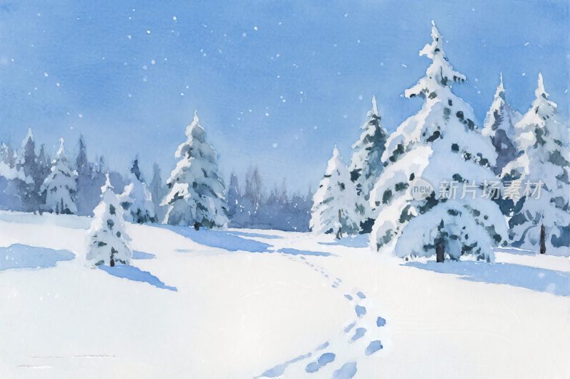 冬季雪景树林插画