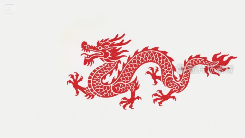 红色中国龙，龙年春节艺术剪纸龙纹