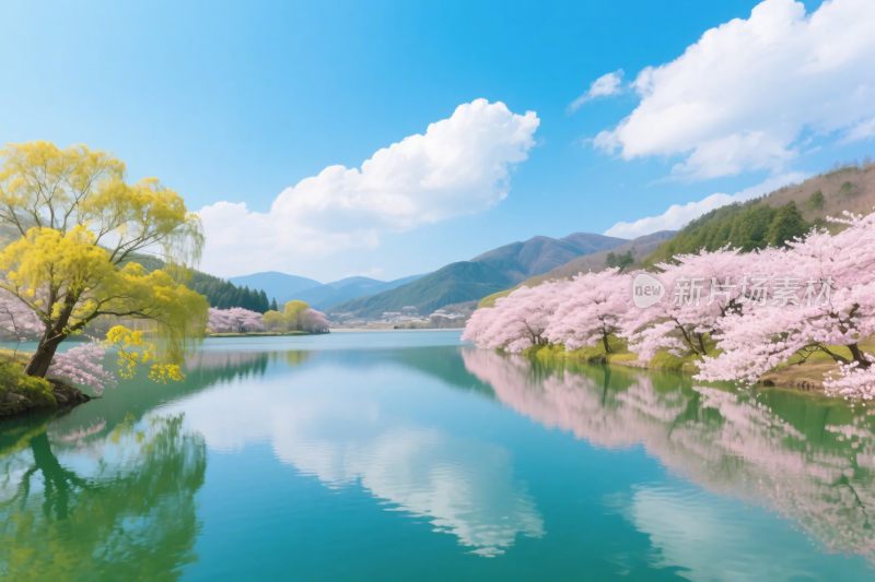 春日山水樱花湖景