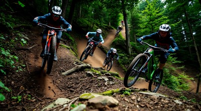 骑行者穿越森林小径