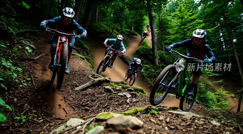 骑行者穿越森林小径