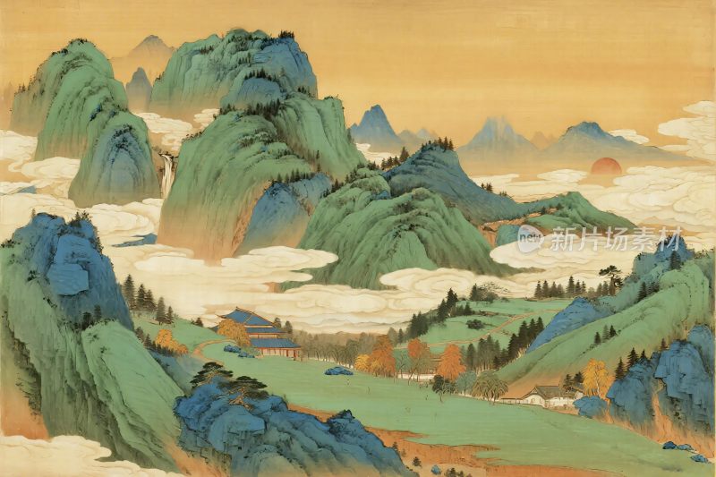 中国山水国画插画