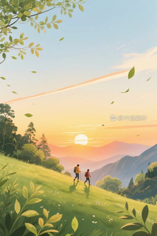 夕阳下草地漫步