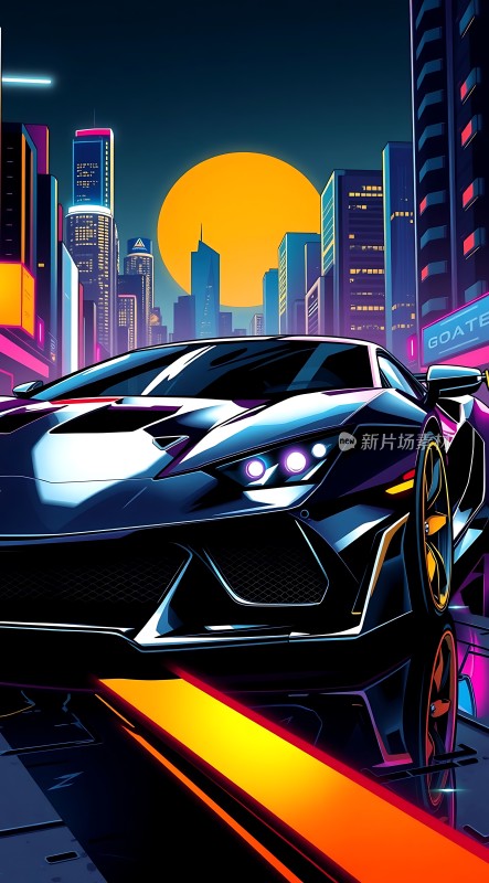 未来都市霓虹跑车